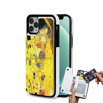 Kys Af Gustav Klimt Kunst Læder Tegnebog, Mobiltelefon Case For Iphone 12 11 Pro Max Mini Xs-Xr 7 8 Plus Card Holder Kys