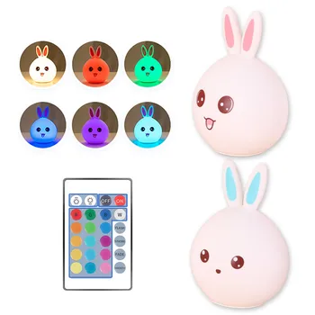 Tegnefilm Kanin LED Nat Lys Remote Touch Sensor Farverige USB Silikone Bunny sengelampe For Børn Baby