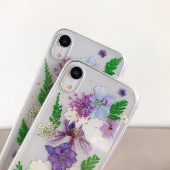For iphone-11 Rigtige Tørrede Blomster cover Til iPhone SE 2020 X XR XS Max 6 6s 7 8 Plus Telefon Sag, Tørret Presset Gennemsigtige TPU Capa