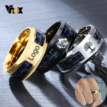 Vnox Tilpas Logo 8mm Mænds Ring Carbon Fiber Bryllup Band Personlig Simpelt Ikon Billede Meningsfuld Gave til Mand, Far