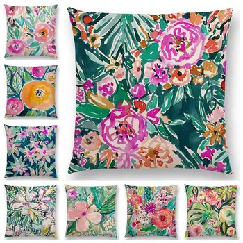Nyt Design Akvarel Blomster Stil Udskriver pudebetræk Home Decor Sofa Smide Pudebetræk 25 farve tilgængelig