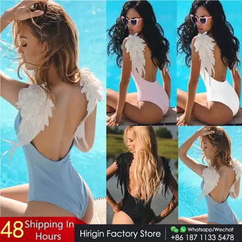 2019 Nyeste Kvinder Ét Stykke Badedragt Sexet Cute Angel Wings Badetøj Push Up Polstret Monokini G-Streng Bikini Kvinder Badetøj, Hot