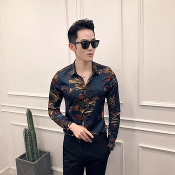 2020 ny blomst shirt mandlige langærmet tendens blomstret flot skjorte mænds personlighed koreanske Slank natklub shirt tøj