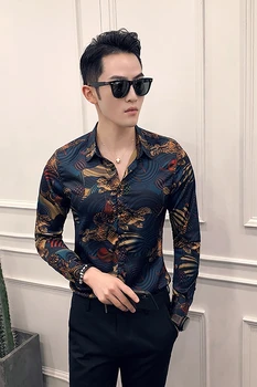 2020 ny blomst shirt mandlige langærmet tendens blomstret flot skjorte mænds personlighed koreanske Slank natklub shirt tøj