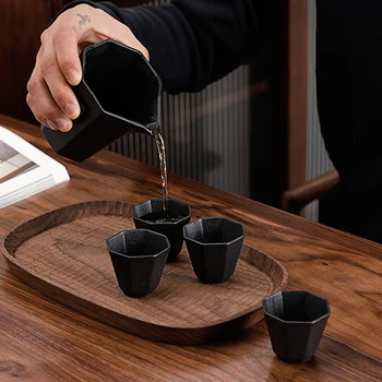 Japansk Stil Sort Porcelæn Porcelæn Tepotte Tekop Gaiwan Bærbare Rejse Te Sæt Kung Fu Drinkware for Business Gave