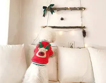 Jul Hund Tøj Vinter Varm Søde Tegnefilm Elk Fleece Tøj Til Hunden Pels Sweater Shirt For Lille Hvalp Hund Yorkshire Pug