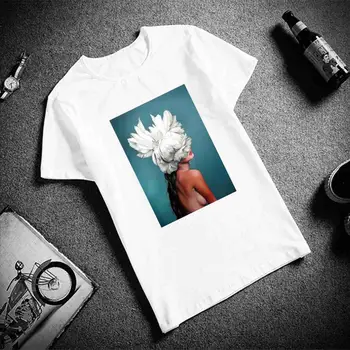 Sommeren Kvinder T-shirts Harajuku Æstetik Sexet Blomst, Fjer Print Top Vogue Kvindelige T-shirt Kort Ærme Kvinde t-shirts Tøj