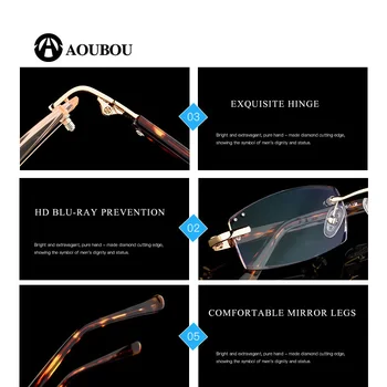 AOUBOU Anti-Blu-ray diamant mosaik Trimning Læsning briller High-end Ikke ramme Høj kvalitet metal HD linser AB881