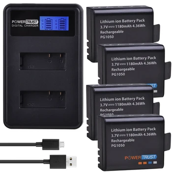 4x PG1050 1180mAh Batterier + LCD-Dual USB Batteri Oplader Til SJCAM SJ4000 M10 SJ5000 SJ5000X For EKEN H9 H9R H8R H8 GIT PG900