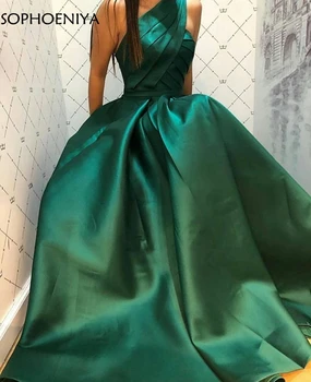 Nye Ankomst Satin Grøn One shoulder aftenkjole Abendkleider 2021 Dubai arabisk Prom kjoler kvinde party night Aften kjoler