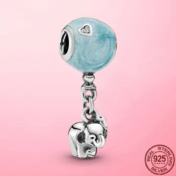 Animalske Samling 925 Sterling Sølv Elefant & Blå Ballon Heart Charm Perler Passer Oprindelige Charme Armbånd Sølv 925 Smykker