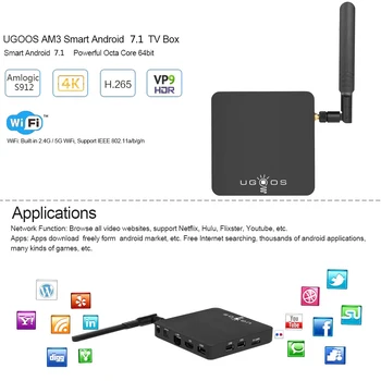 UGOOS AM3 Amlogic S912 Octa Core Smart Android 7.1 TV Boks 2 GB RAM, 16 GB ROM 2,4 G/5G WiFi 1000M LAN Bluetooth 4K HD Media Player