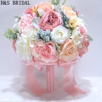 H&S BRUDE Pink Brudebuket Lilla Buket De Mariage Kunstige Vintage Bryllup Buketter Til Brude 2020 Brudepige Blomst