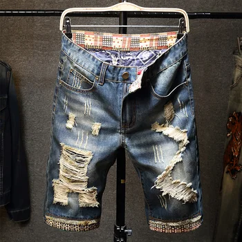 Nye Mænd vintage Rippet bermudas Jeans Short Sommeren Streetwear hiphop mandlige Casual Huller Lige Denim shorts Plus Størrelse 40