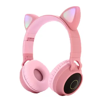 Trådløs hovedtelefon Bluetooth Headset Hifi Musik Stereo-Bass-Hovedtelefoner LED Mobiltelefoner Pige, Datter Søde Kat Headset Til PC