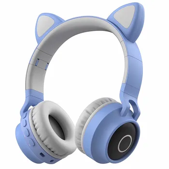 Trådløs hovedtelefon Bluetooth Headset Hifi Musik Stereo-Bass-Hovedtelefoner LED Mobiltelefoner Pige, Datter Søde Kat Headset Til PC