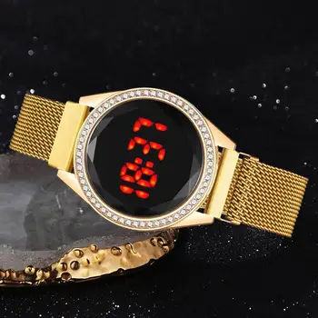 Luksus Kvinder Led Ure Mode Laies Rose Gold Digital Armbåndsur Casual Kvindelige Diamant Elektronisk Ur Magnetiske Ure
