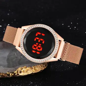 Luksus Kvinder Led Ure Mode Laies Rose Gold Digital Armbåndsur Casual Kvindelige Diamant Elektronisk Ur Magnetiske Ure