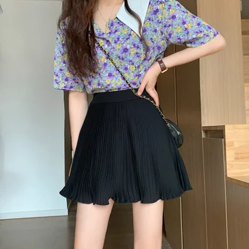 Nederdele Kvinder Chiffon Plisseret Retro A-linje, Alle-match koreansk Stil Solid Studerende Elegante, Komfortable Cool Casual Fashion Smarte Nye