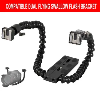 Fleksibel Dobbelt Arm-Flash Kameraets Flash Beslag Holderen To Hot Shoe Monterer Beslaget med kuglehoved for Speedlite DSLR-Macro-Optagelse