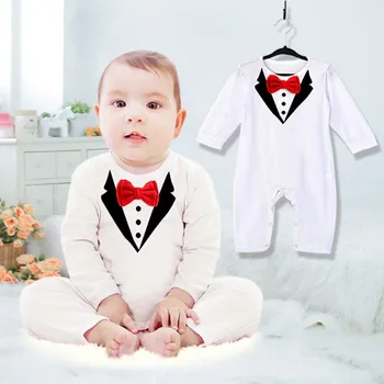 Mode Toddlder Newbore Baby Dreng Formel Passer Til Fest, Bryllup Tuxedo Herre Korte Ærmer Romper Buksedragt Tøj Tøj Slid
