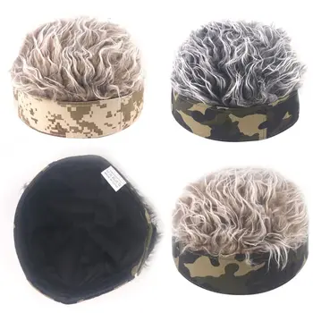 Kvinder Mænd Hip Hop Camouflage Brimless Beanie hue med Sjove Strittende Falske Hår Paryk Vintage Melon Udlejer Kraniet Cosplay Hat
