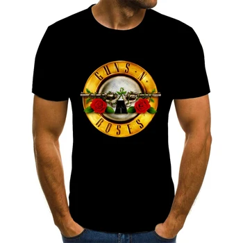 Ny Mode Punk T-Shirt Guns N Roses T-Shirt Mænd Sort Tshirt Heavy Metal-Toppe 3D Pistol Rose Print Kjole Hip Hop t-Shirts S-6XL