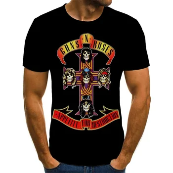 Ny Mode Punk T-Shirt Guns N Roses T-Shirt Mænd Sort Tshirt Heavy Metal-Toppe 3D Pistol Rose Print Kjole Hip Hop t-Shirts S-6XL