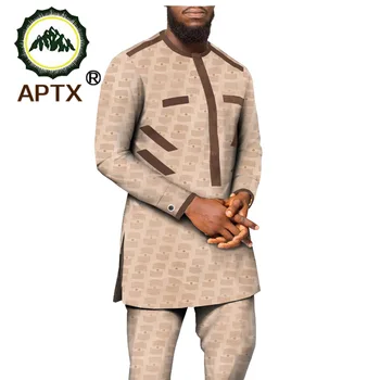 Afrika Mens Dashiki Shirt Bukser Passer til Plus Size Mænd Afrikanske Tøj langærmet Top med Varme Sæt 2PC Tøj TA2016002