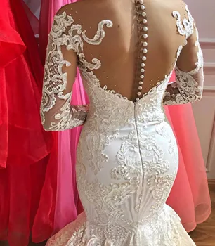 Robe De Mariee 2020 Luksus Lace Havfrue Brudekjole Nederdel Med Aftagelige Illusion Langærmet Bryllup Kjoler Plus Size