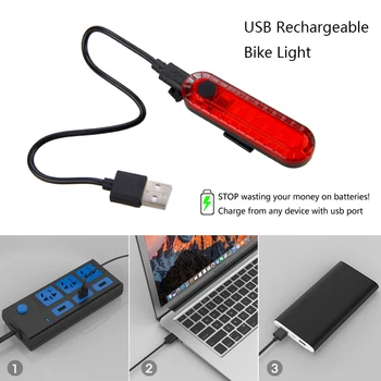 Mini-USB-Genopladelige Cykel baglygte Sikkerhed Advarsel Nat Cykling Baglygte 4 Tilstande Riding Bageste Lampe med Indbygget Batteri