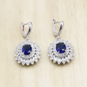Smykker til Kvinder Blomst Royal Blå Semi-ædle Sølvfarvet Halskæde Øreringe Armbånd Bryllup Brude Smykker