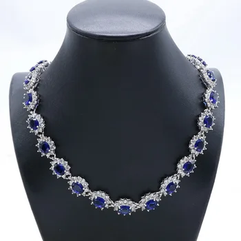 Smykker til Kvinder Blomst Royal Blå Semi-ædle Sølvfarvet Halskæde Øreringe Armbånd Bryllup Brude Smykker