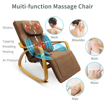 Furgle Lys Grå Massage Stol Shiatsu 3D Back Massage Hvilestol 8 Modes Full Body Massage gyngestol Pause Lounge Stol