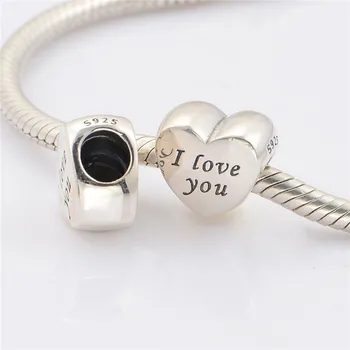 925 Sterling Sølv, Jeg Elsker Dig Nye Hjerte Charm Perler Europæisk Stil For Kærlighed Pasform I Sølv Armbånd Til Kvinder Og Mænd