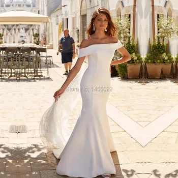 Eightale Boho Bryllup Kjoler 2020 Stropløs Havfrue brudekjoler med Aftagelig Hale Pynt Hvid Enkle Brude Kjoler