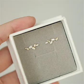 925 Sterling Sølv koreanske Uregelmæssige Olive Leaf Stud Øreringe Kvinder Lys Luksus Temperament Bryllup 14k Guld Smykker Gave