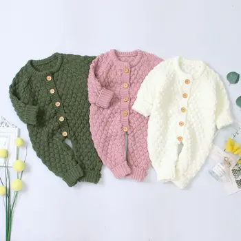 0-18M Spædbarn Barn Baby Dreng Sparkedragt Efteråret Tøj, Strik, der Sælges Lange Ærmer Romper Buksedragt Sweater Outfit