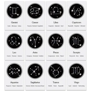 12 Konstellation Personlighed Indtryk Horoskop Lærred Maleri Divination Væg Kunst Billede Plakat Vægmaleri Home Decor