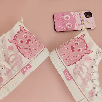 Kawaii Lolita Sko Kvinder Sneakers-Pink Vintage Kvinders Flade Sko Casual Kvinde Vulcanize Sko Søde Piger Hvid Sko