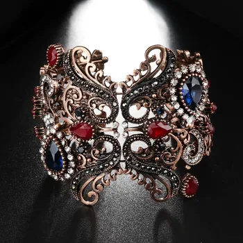 Wbmqda Gratis Fragt Unikke Farvede Bangles Vintage Crystal Antik Guld Armbånd Til Kvinder Boho Statement Smykker Gave