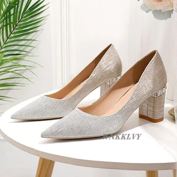 Bryllup sko kvinder høje hæle brude sko rhinestone guld pailletter spids tå enkelt sko, bling bling crystal udsmykning pumper
