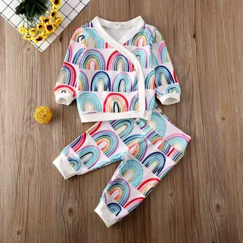 Imcute 2020 Nyfødte Spædbarn Barn Baby Pige Tøj Baby Pige med Efteråret Tøj Rainbow Toppe, T-shirt Bukser, Leggings Sat til 0-2T