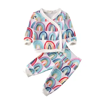 Imcute 2020 Nyfødte Spædbarn Barn Baby Pige Tøj Baby Pige med Efteråret Tøj Rainbow Toppe, T-shirt Bukser, Leggings Sat til 0-2T
