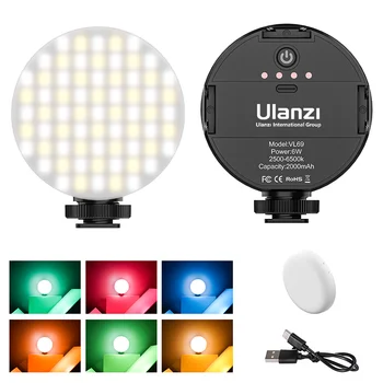 Ulanzi VL69 Justerbar LED Video Lys 2500K-6500K 800LUX Genopladelige Vlog Lys med Blød Diffuser 6 Farve Gel