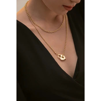Yhpup Mode Heart Lock Lagdelt Halskæde Trendy Gyldne Metal Tekstur Kobber Choker Halskæde til Kvinder ожерелье 2020