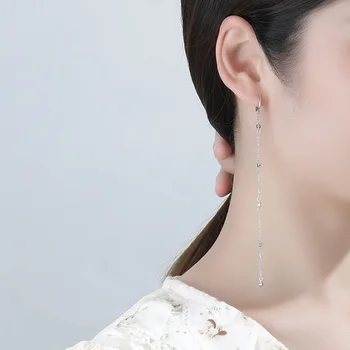 Ægte 925 Sterling Sølv Farve Zircon Lang Kæde Kvast Hoop Øreringe Til Mode Kvinder Part Fine Smykker Tilbehør