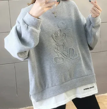 Disney 2020 Kvinder Hættetrøjer Falske To-delt Mickey Mouse Sweatshirts O-neck Long Sleeve Top Kvindelige Harajuku Casual Hoodies for Dame