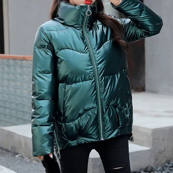 2020 Vinter Studerende Piger Bomuld Polstret Jakker Skinnende 4 Farver Vinter Tøj Kvinder koreanske Brød Frakker Stand-up Krave Parkacoats