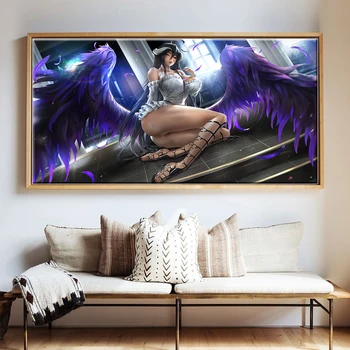 Lærred maleri til stuen Smuk pige med lilla vinger Plakater Kreativitet Hoom Indretning Anime Figur Væg Kunst malerier